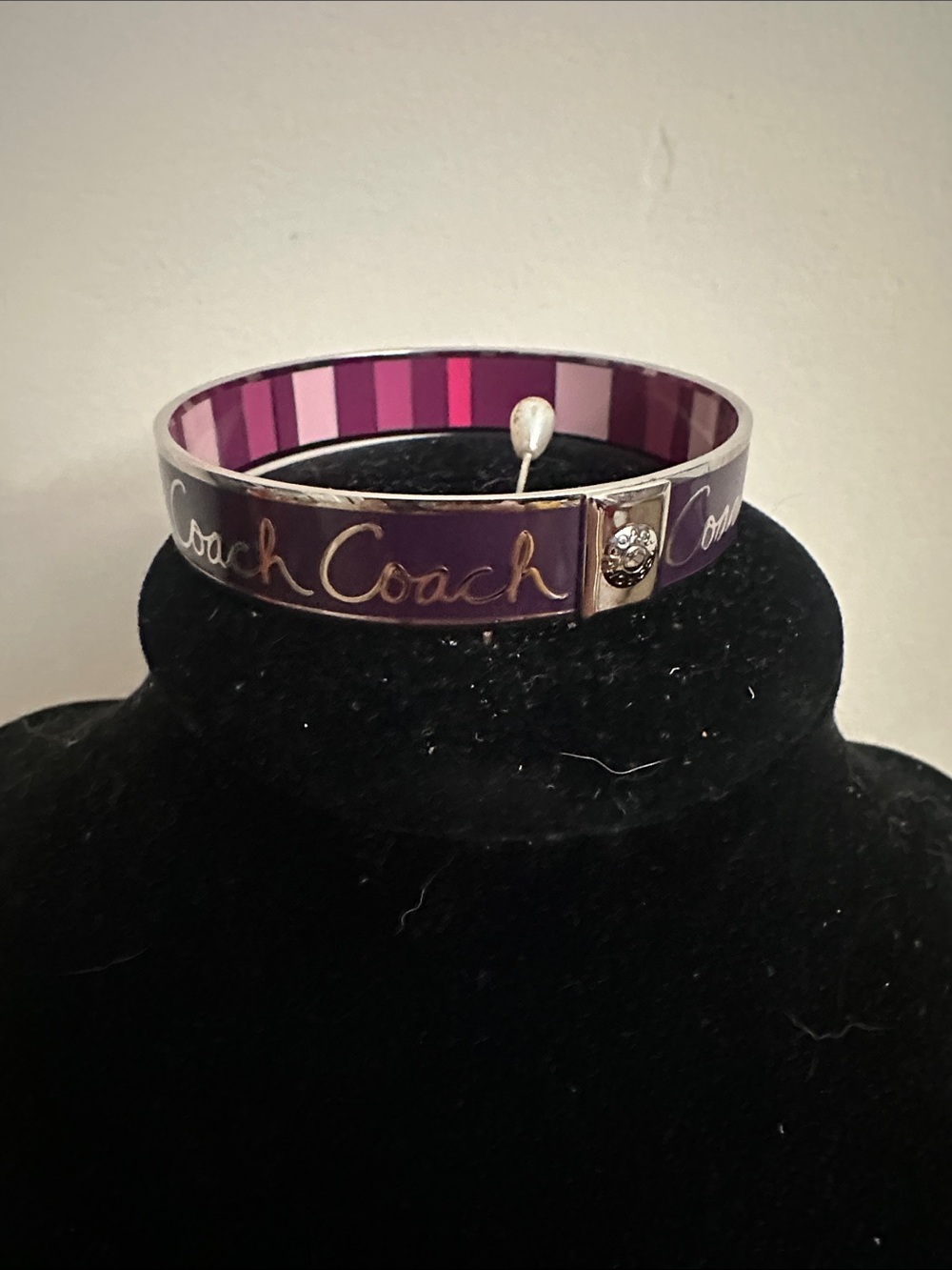 Vintage Y2K Coach Signature Script Enamel Bangle Bracelet Purple & Pink Stripes - Picture 6 of 11